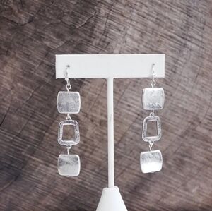 Boho Silver Square Dangle Earrings